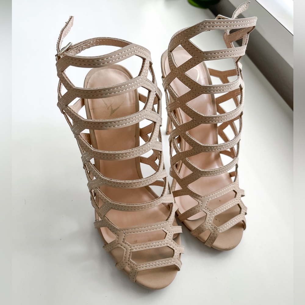 Nude Caged Heels